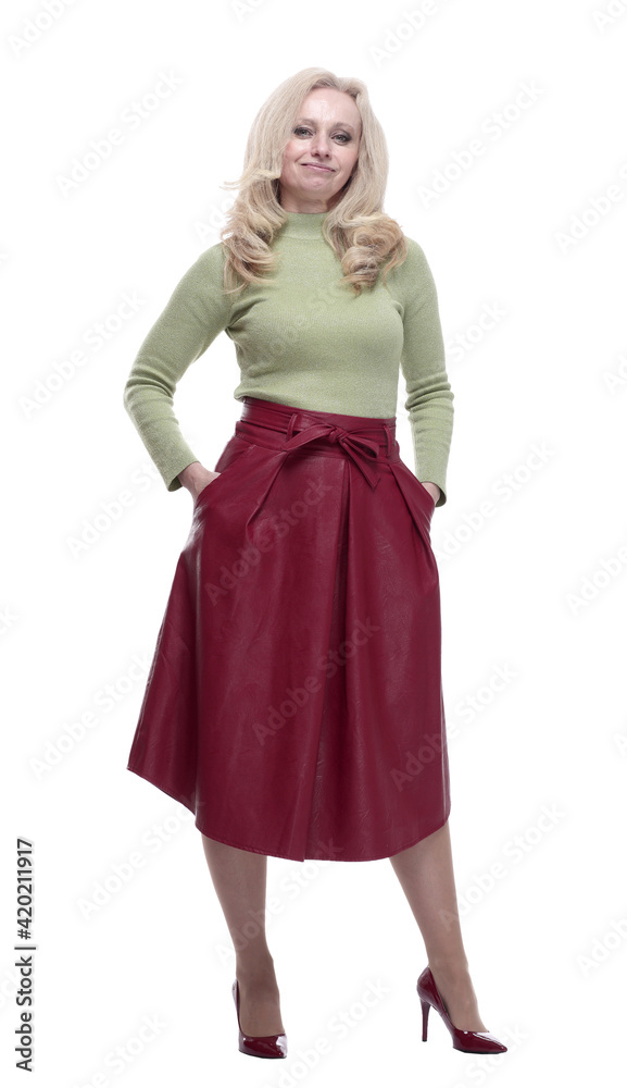attractive young woman in a red skirt. isolated on a white attractive young woman in a red skirt. isolated on a white