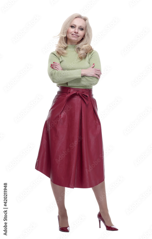 confident young woman in a skirt and jumpe confident young woman in a skirt and jumpe
