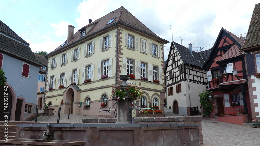 Obraz premium das Weindorf Orschwiller zu Füßen der Haut-Koenigsbourg in den Vogesen, Elsass, Frankreich