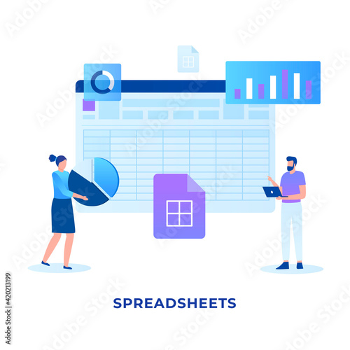 Flat illustration spreadsheets concept. Illustration for websites, landing pages, mobile applications, posters and banners.