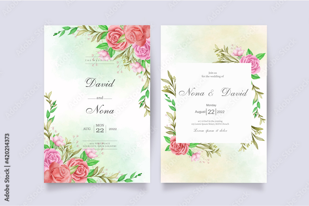 Beautiful floral wreath wedding invitation card template