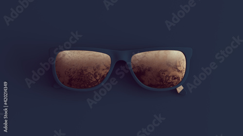 фотографія Bronze and Navy Blue Sunglasses Classic Shades with Navy Blue Background 3d illu