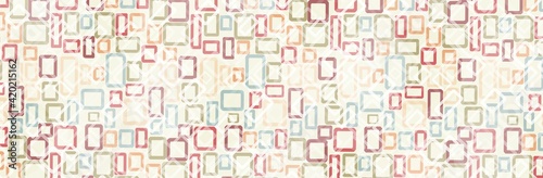Colorful rectangles randomly scattered on a light beige background interpenetrating each other in a panoramic frame