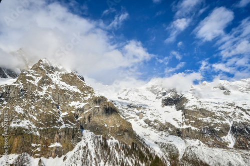 View to Montblanc mountain from Italian ski resort Courmayeur.
