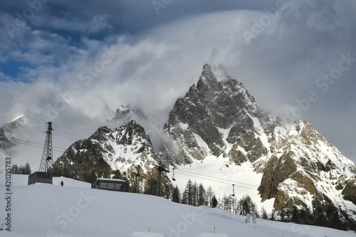 View to Montblanc mountain from Italian ski resort Courmayeur. © Olena_Fomina