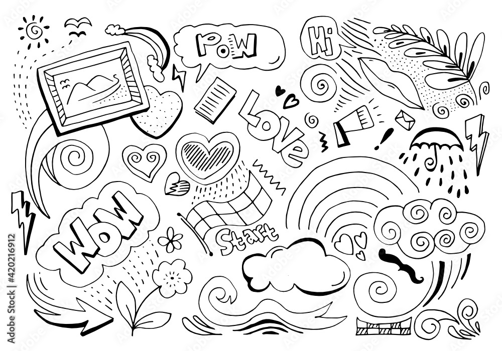 Creative art doodles hand drawn Design illustration for design element.