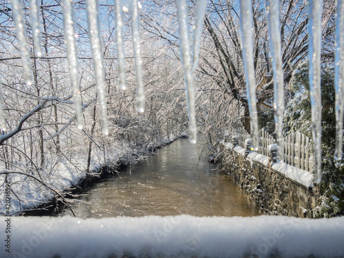 River with Beautiful landscape in Ice photo