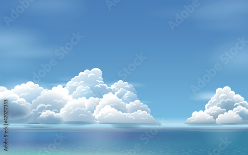 夏の海と雲のイラスト