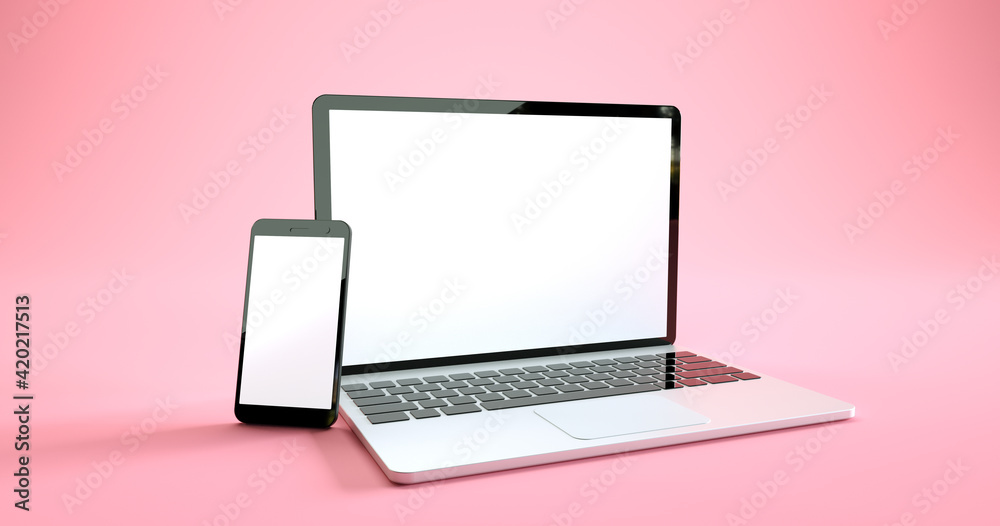 Full screen smartphone and laptop mockup design. Digital device set Full screen smartphone and laptop mockup design. Digital device set