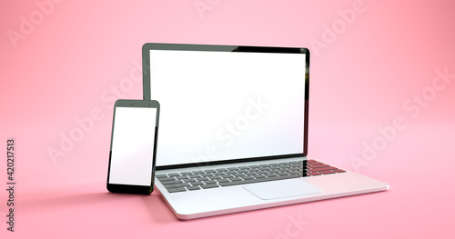 Full screen smartphone and laptop mockup design. Digital device set