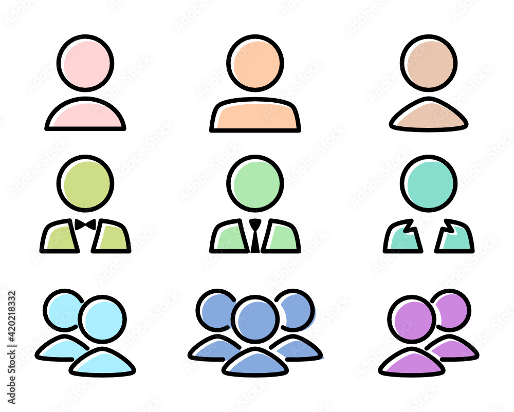 いろいろな人間の形のアイコンセット ピンクやオレンジなどの綺麗な色を使ったカラフルなイラスト素材 Stock Vector Adobe Stock