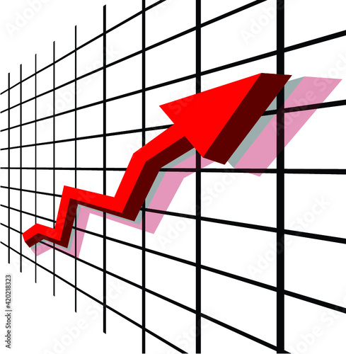 Red arrow going up for success on white