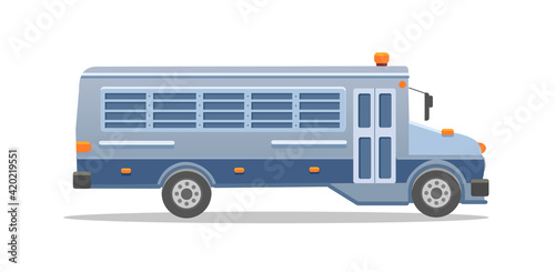 Blue-gray prison bus. Vector flat color illustration isolated on white background.