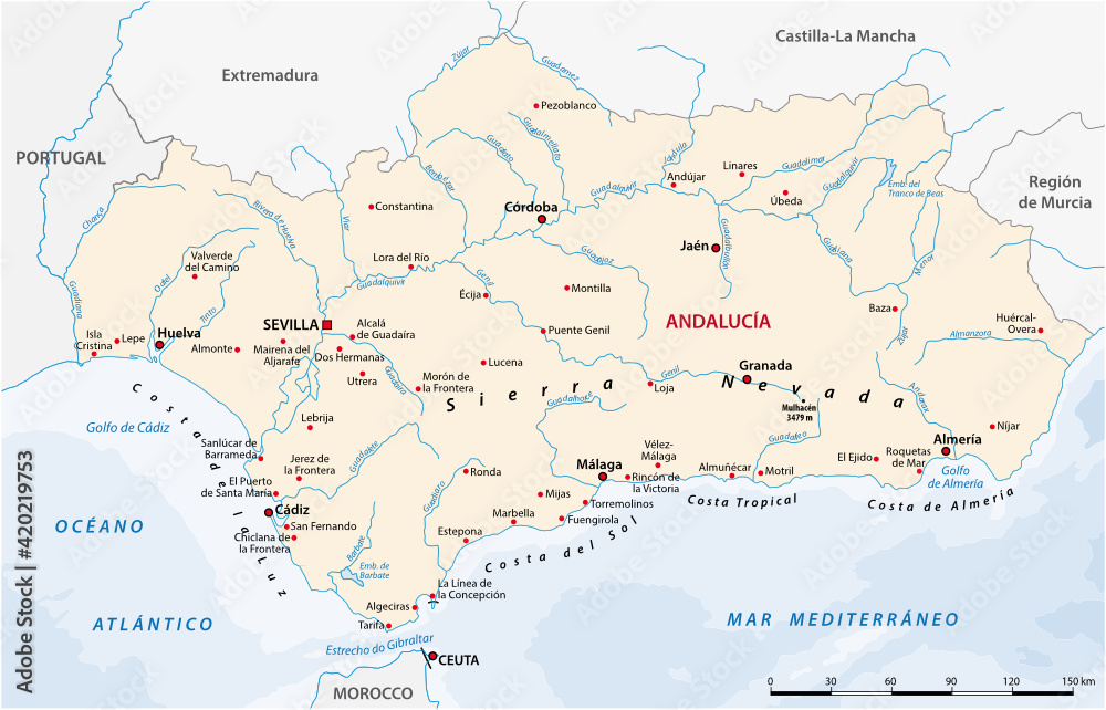 vector map of the Spanish autonomous communities of Andalusia vector map of the Spanish autonomous communities of Andalusia
