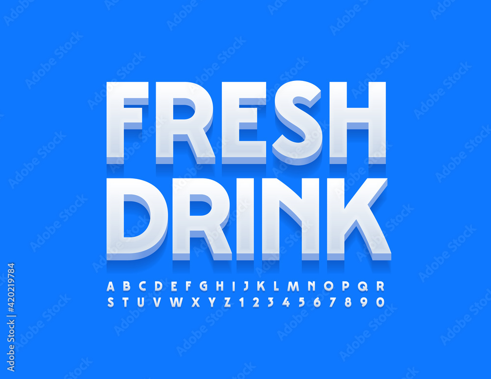 Vector modern logo Fresh Drink. White elegant Font. Set of stylish Alphabet Letters and Numbers