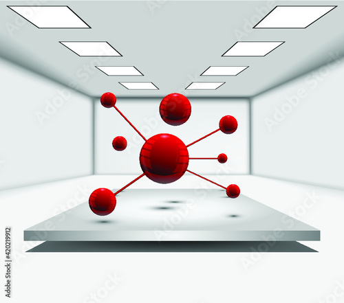 Red abstract vector molecule or atom structure on white