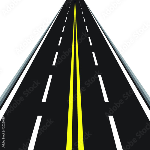 Along the road. Illustration of road with yellow lines isolated