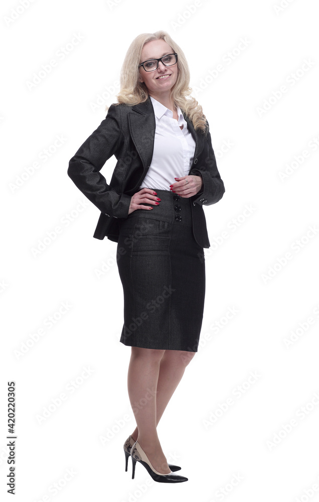 smiling business woman with a leather briefcase striding forward smiling business woman with a leather briefcase striding forward