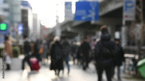 Tokyo Japan Feb 9 , 2019 : Blurred motion: pedestrians walking on the street at Roppongi hill photo
