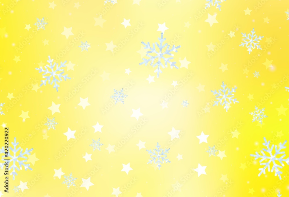 Light Yellow vector background with xmas snowflakes, stars. Light Yellow vector background with xmas snowflakes, stars.