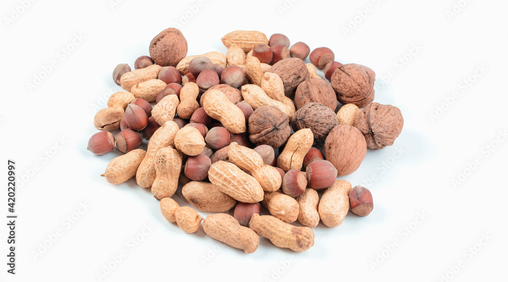 Blend nuts on white background. Diet and healthy nutrition concept. Blend nuts on white background. Diet and healthy nutrition concept.