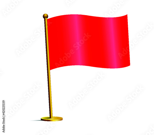 Red flag pole waving isolated
