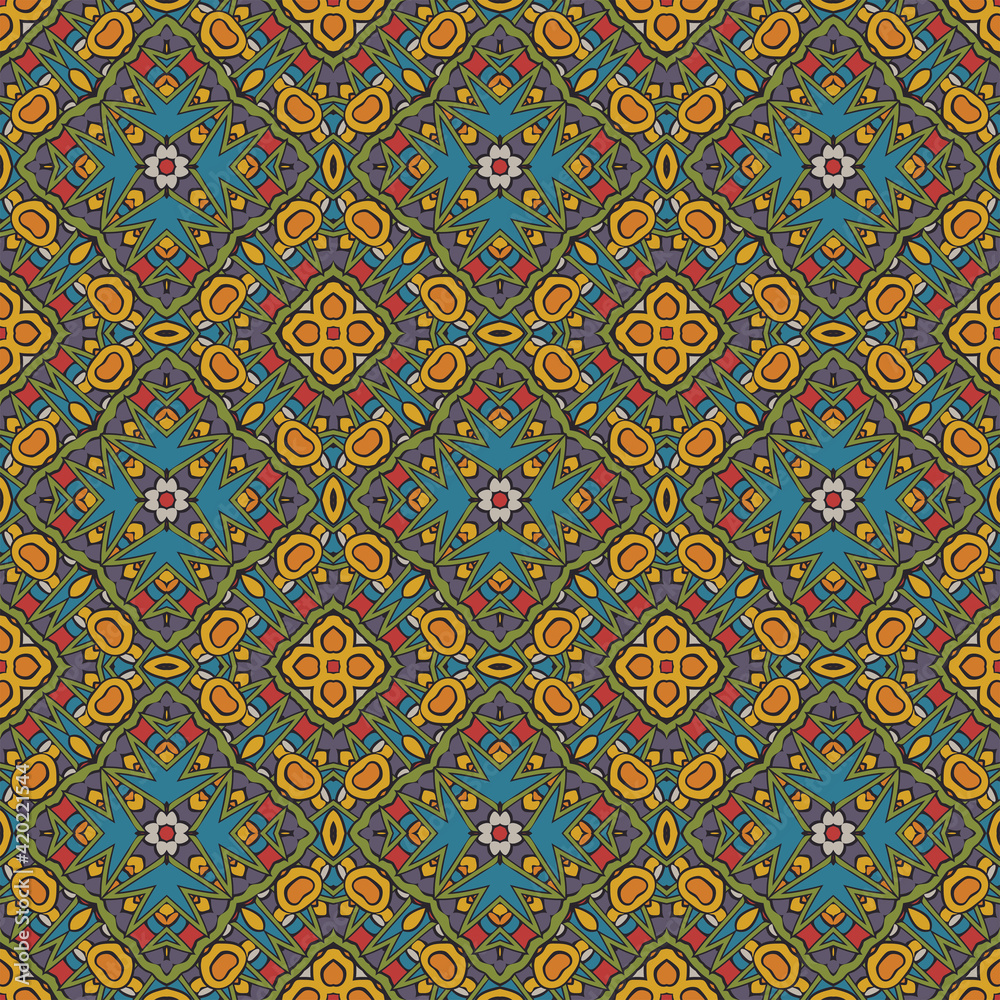 Creative trendy color abstract geometric pattern in yellow blue red, vector seamless, can be used for printing onto fabric, interior, design, textile