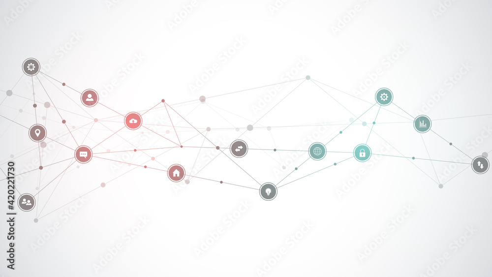 Information technology background with infographic elements and flat icons. Digital technology, network connection and communication concept Information technology background with infographic elements and flat icons. Digital technology, network connection and communication concept
