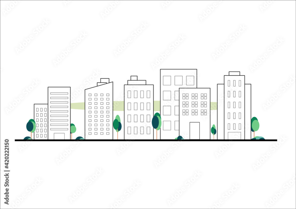 city building in flat illustration vector, eco natural urban cityscape design for background
