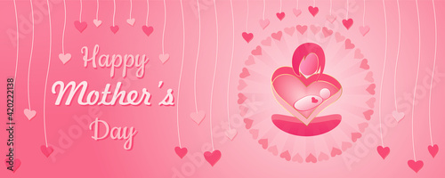 Happy Mother's Day Banner, poster flyer invitation, Mother Day, Mom Day, Mom cuddling baby