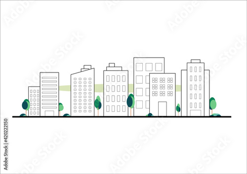 city building in flat illustration vector, eco natural urban cityscape design for background