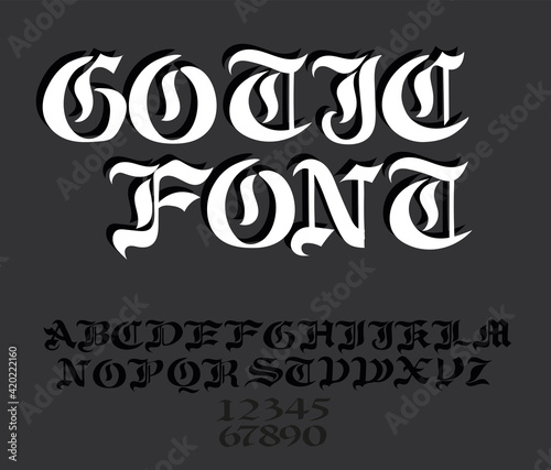 Classic gothic font - hand drawn vector alphabet 