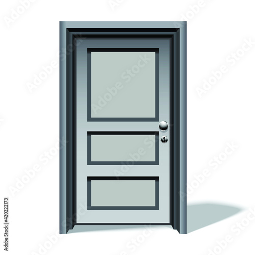 Isolated white door with shadow on white