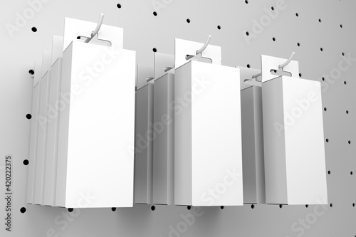 package blank white euro slot hanger box hang on pegboard holder - mockup 3d render photo