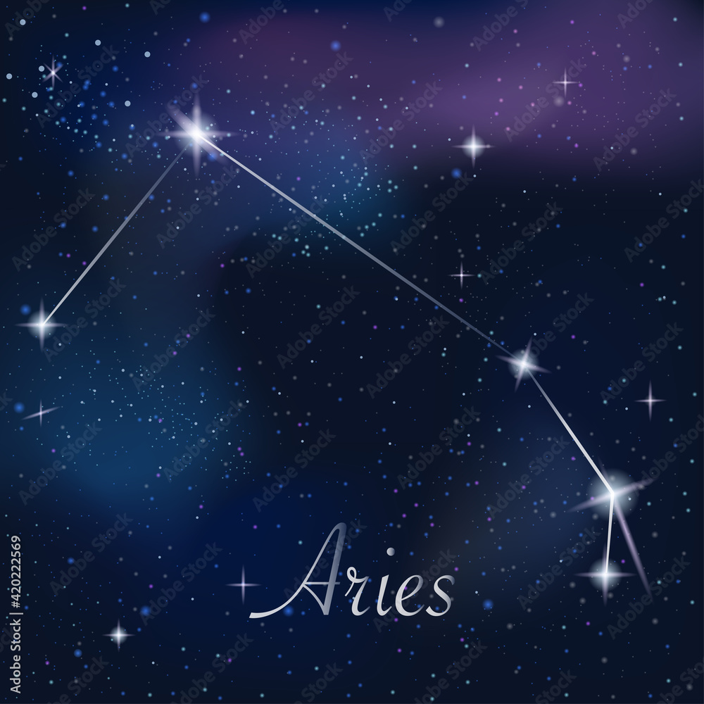 Zodiac sign Aries on against the background of the starry sky. Constellation Aries on starry night background. Astrological zodiac against the background of space. Zodiac sign Aries on against the background of the starry sky. Constellation Aries on starry night background. Astrological zodiac against the background of space.
