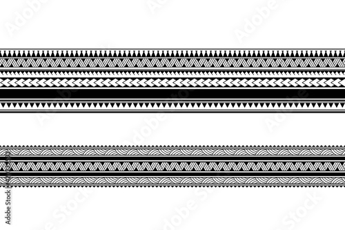 Set of maori polynesian tattoo bracelets border. Tribal sleeve seamless pattern vector. Samoan bracelet tattoo design fore arm or foot.	

