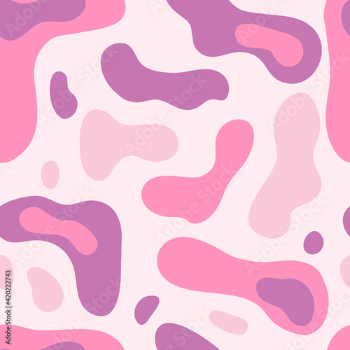 Vector hand drawn seamless pattern cute design. Pink and purple curve shapes.