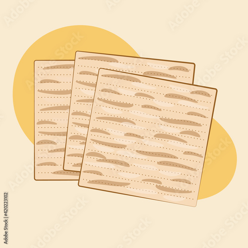 Matzah - unleavened bread for the holiday of the Jewish Passover, isolated on a yellow background. A separate element