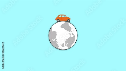 the car travels around the globe. screensaver. 4K video illustration. 