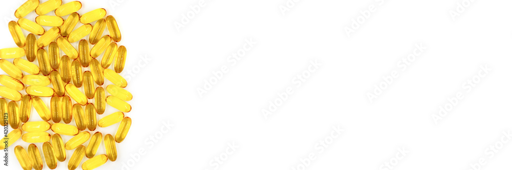 Omega-3 fish oil capsules on white background Omega-3 fish oil capsules on white background