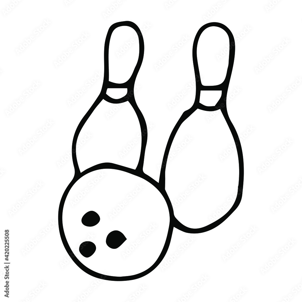 Bowling icon, sign in doodle sketch style. Vector illustration.