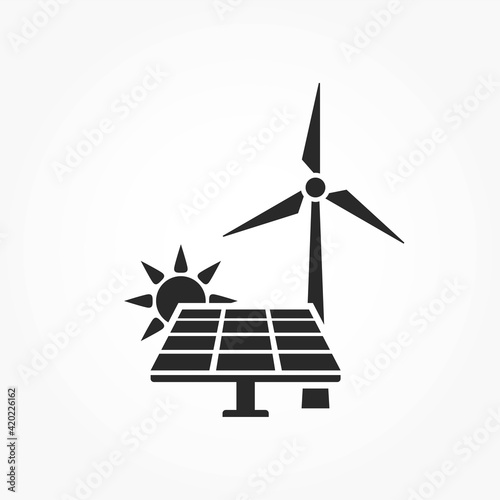 alternative energy icon. solar and wind power symbol. eco friendly, environment, sustainable and renewable energy symbol