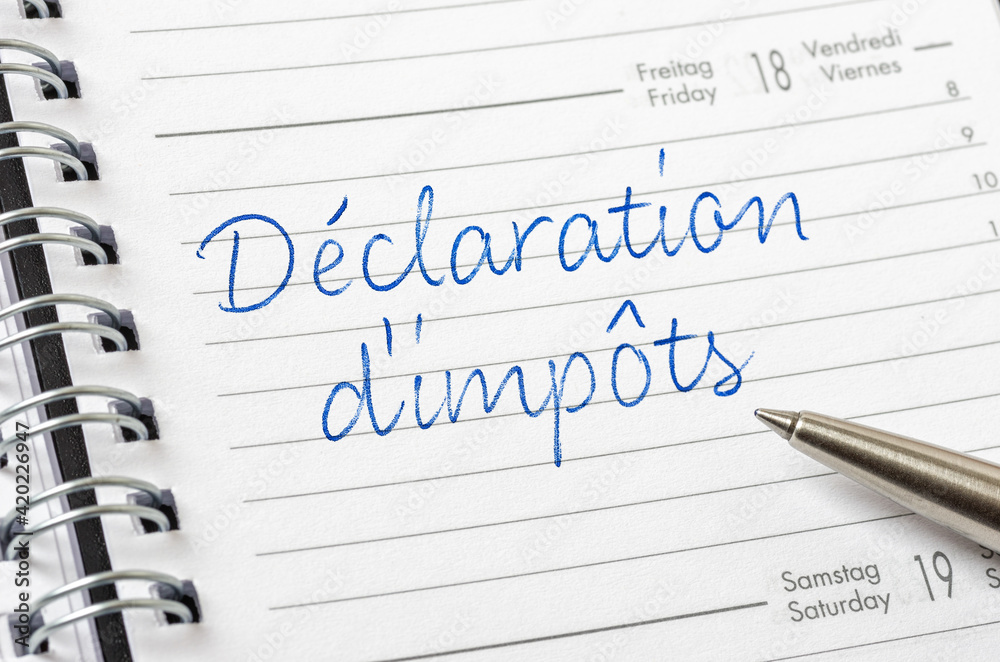 Daily planner with the entry Tax reporting  in french - Déclaration d'impôt