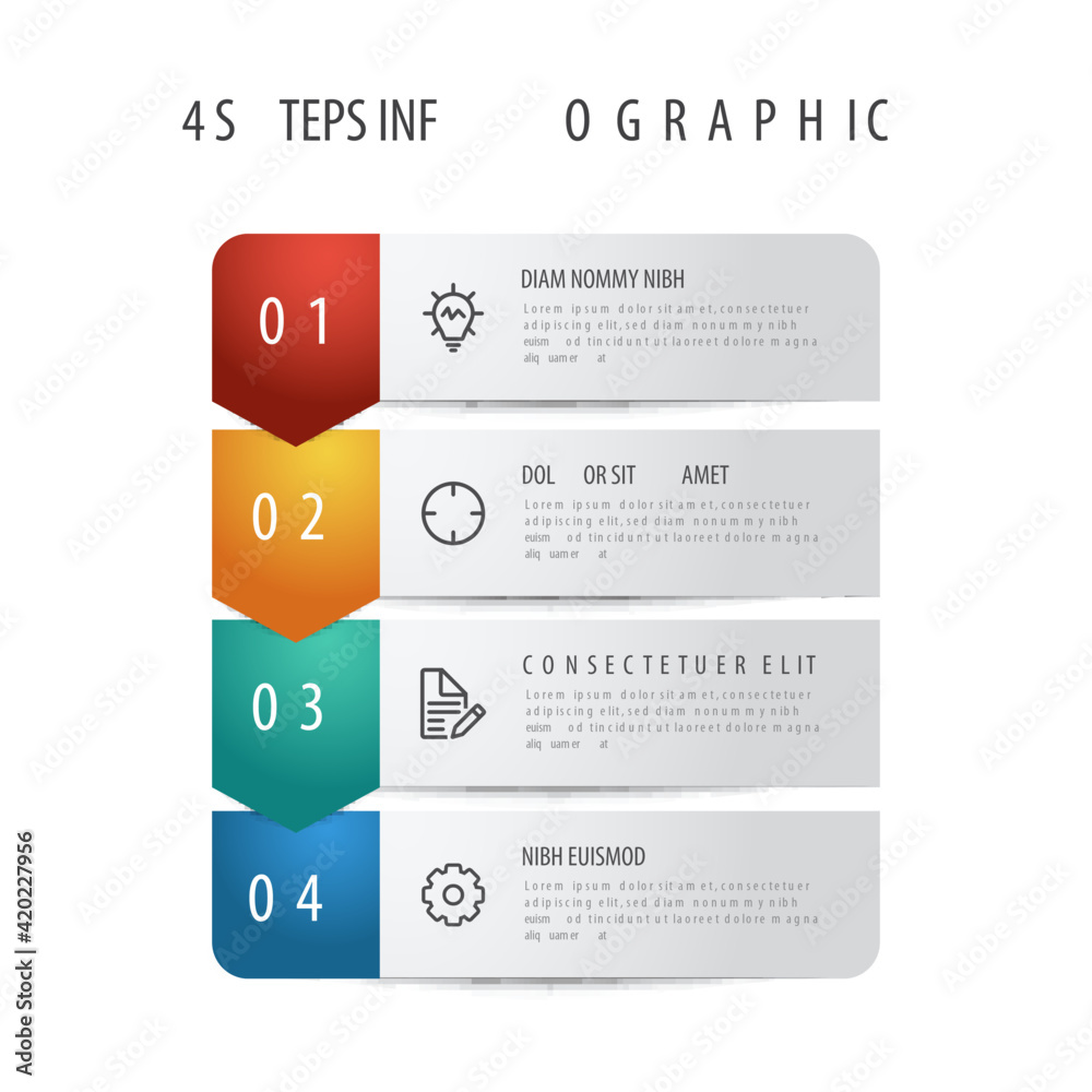 4 points of steps, list diagram layout with number, infographic element ...