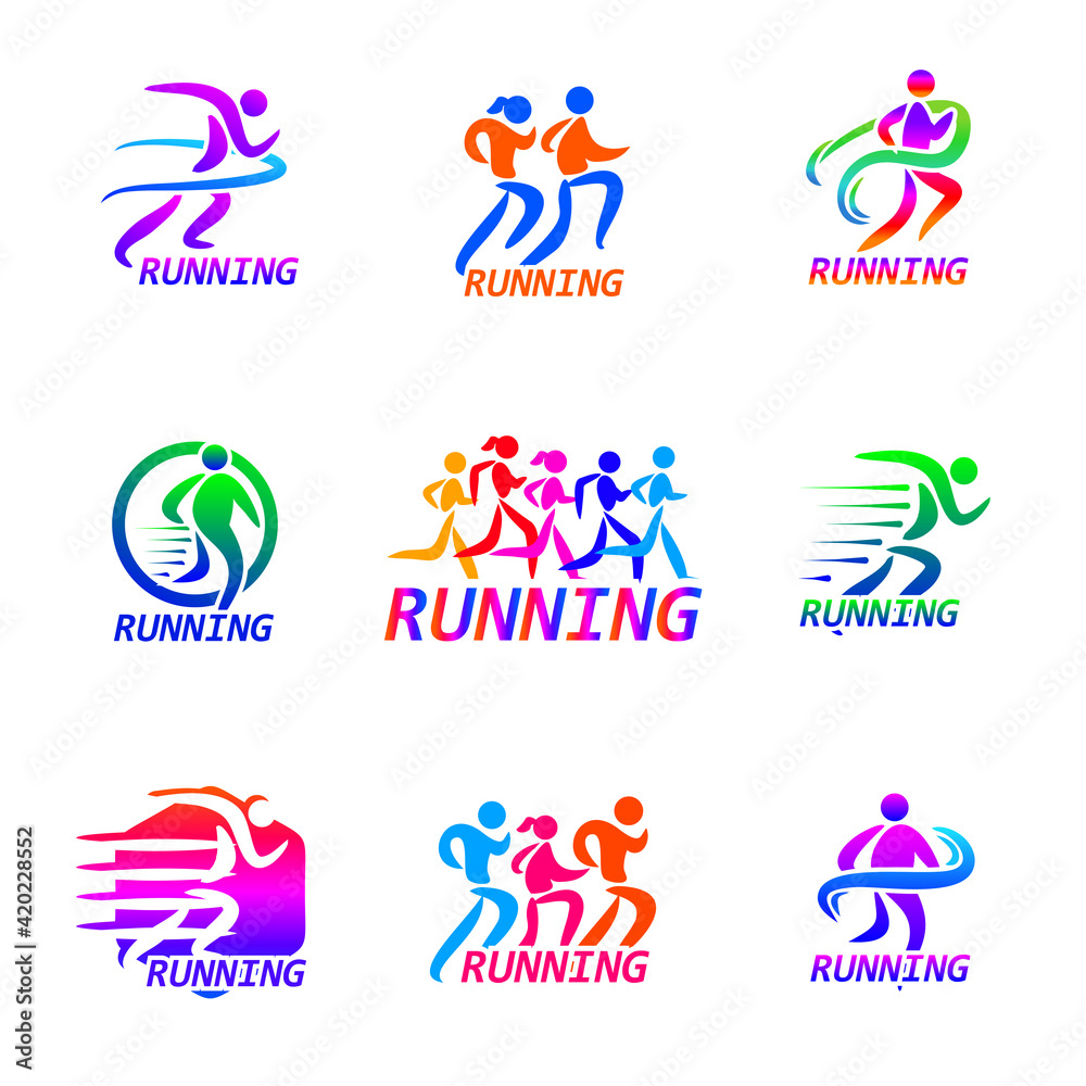 Set of Run sport club logo templates. emblems for sport organizations, tournaments and marathons colorful vector Illustrations. Design inspiration