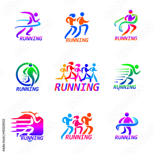 Set of Run sport club logo templates. emblems for sport organizations, tournaments and marathons colorful vector Illustrations. Design inspiration
