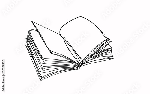 open book on white background, line drawing style, vector design