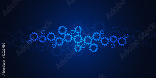 Cogs and gear wheel mechanisms. Hi-tech digital technology and engineering. Abstract technical background
