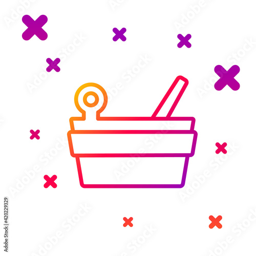 Color line Sauna bucket and ladle icon isolated on white background. Gradient random dynamic shapes. Vector