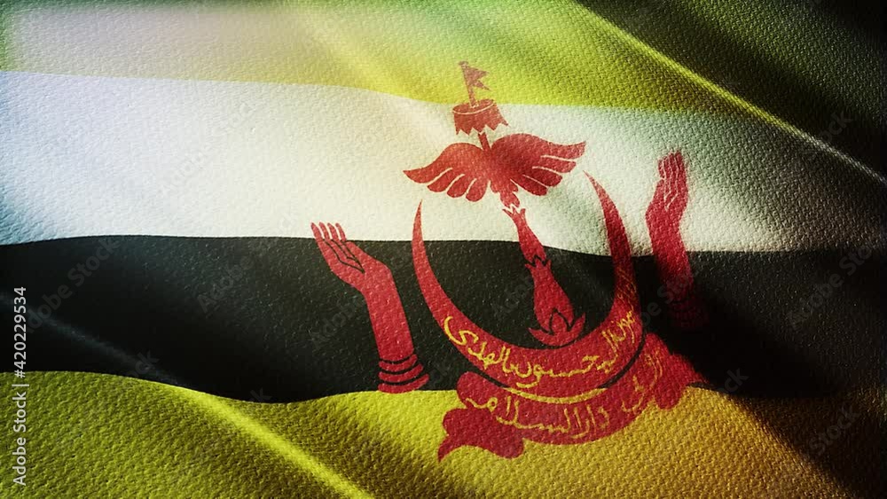 Brunei Flag Is Waving 3d Animation. Brunei Flag Waving In The Wind 